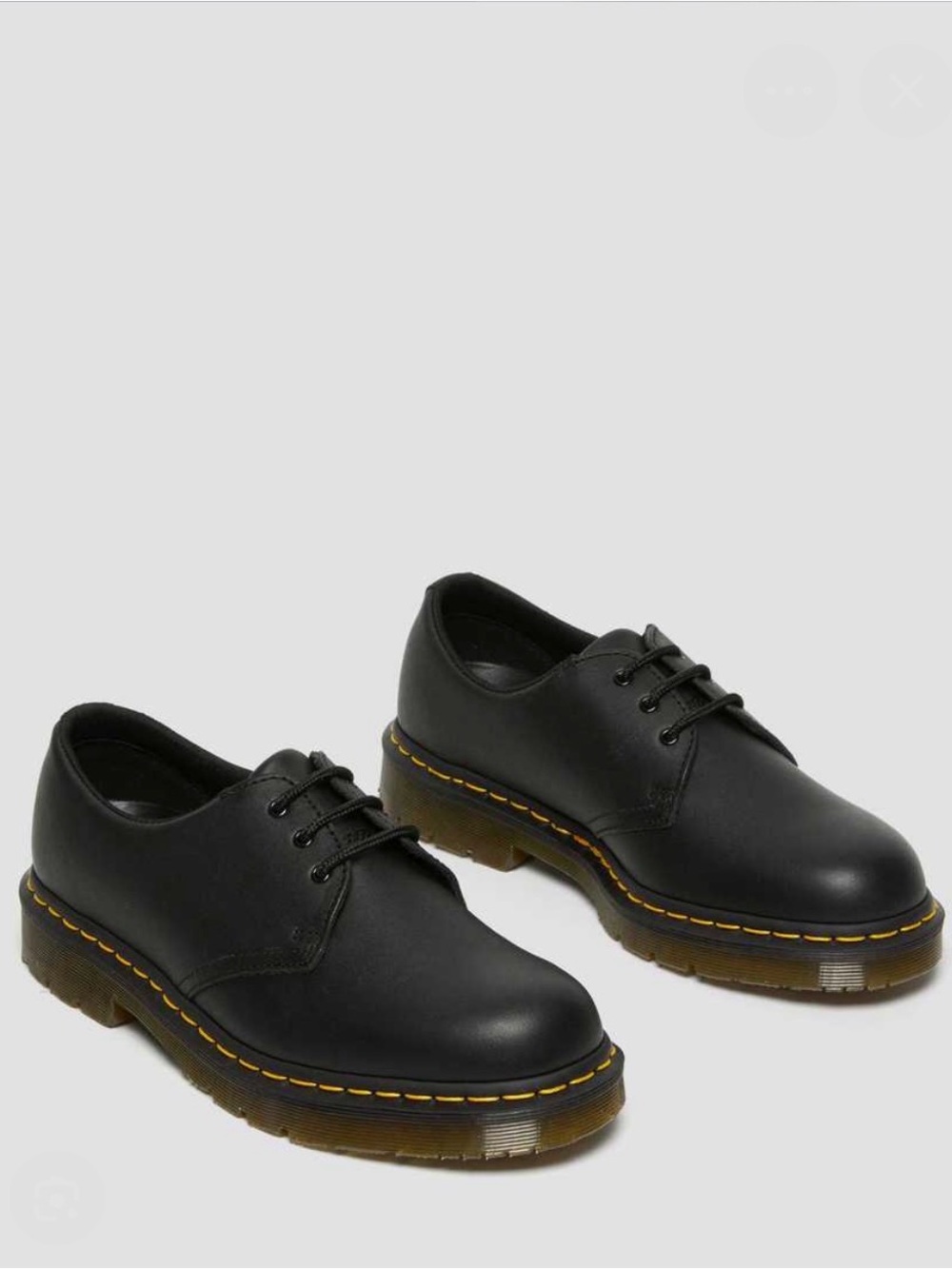 Dr. Martens Black Leather 3-Eye Derby with Yellow Welt Stitching